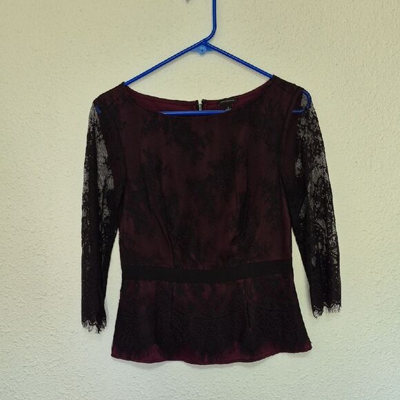 Ann Taylor Purple and Black Lace Blouse Size 2 - Picture 1 of 15